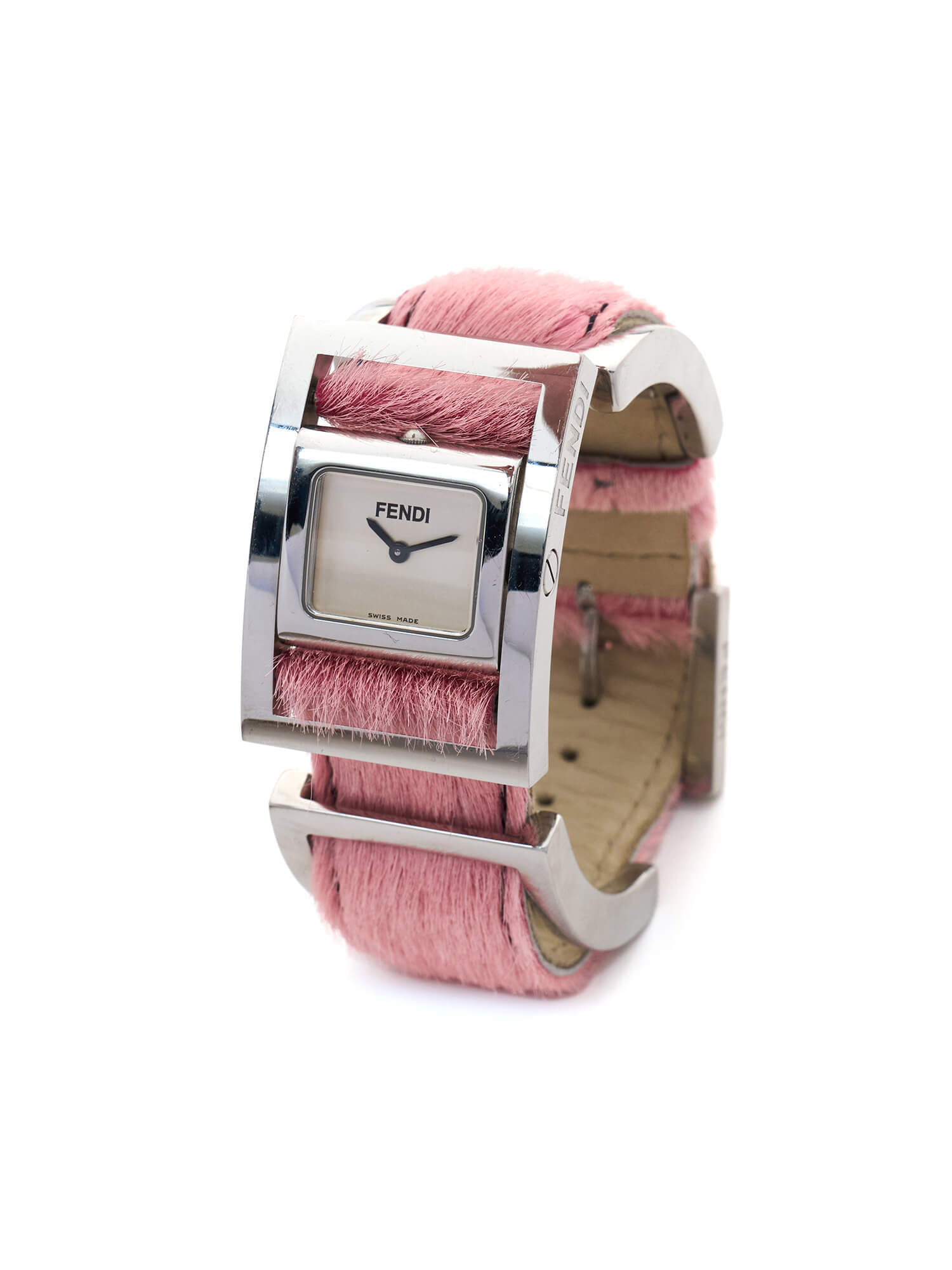 FENDI Reversible Quartz Watch | Steel | Pink Fur & Leather Strap