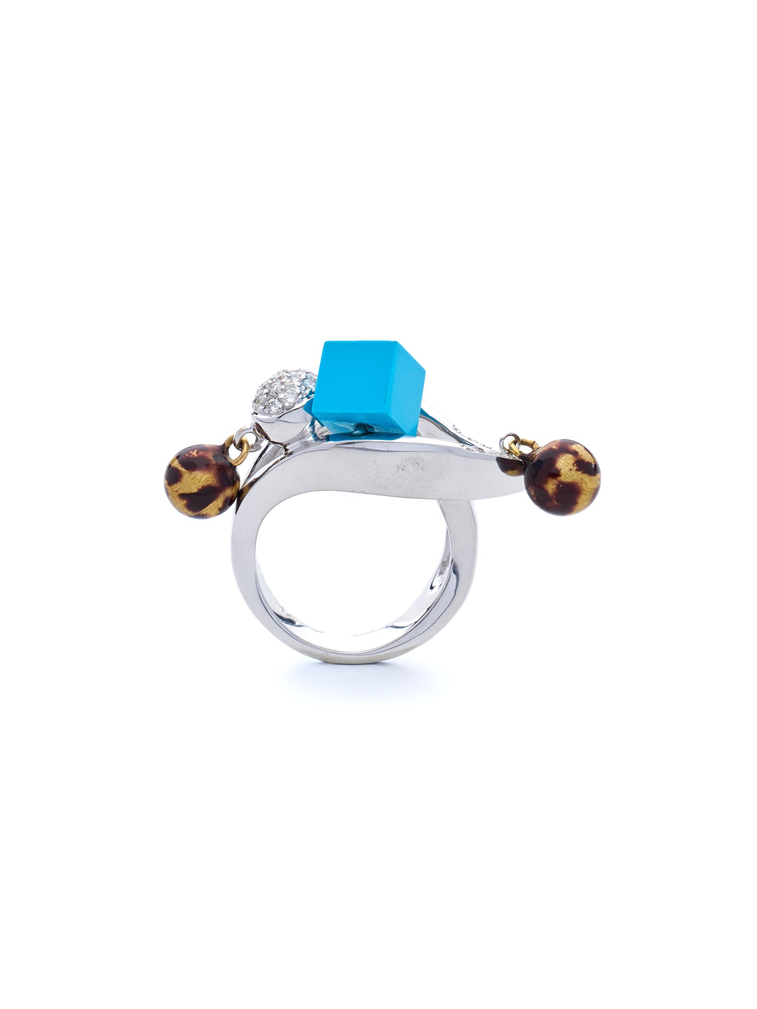 B Blue white Dice Ring