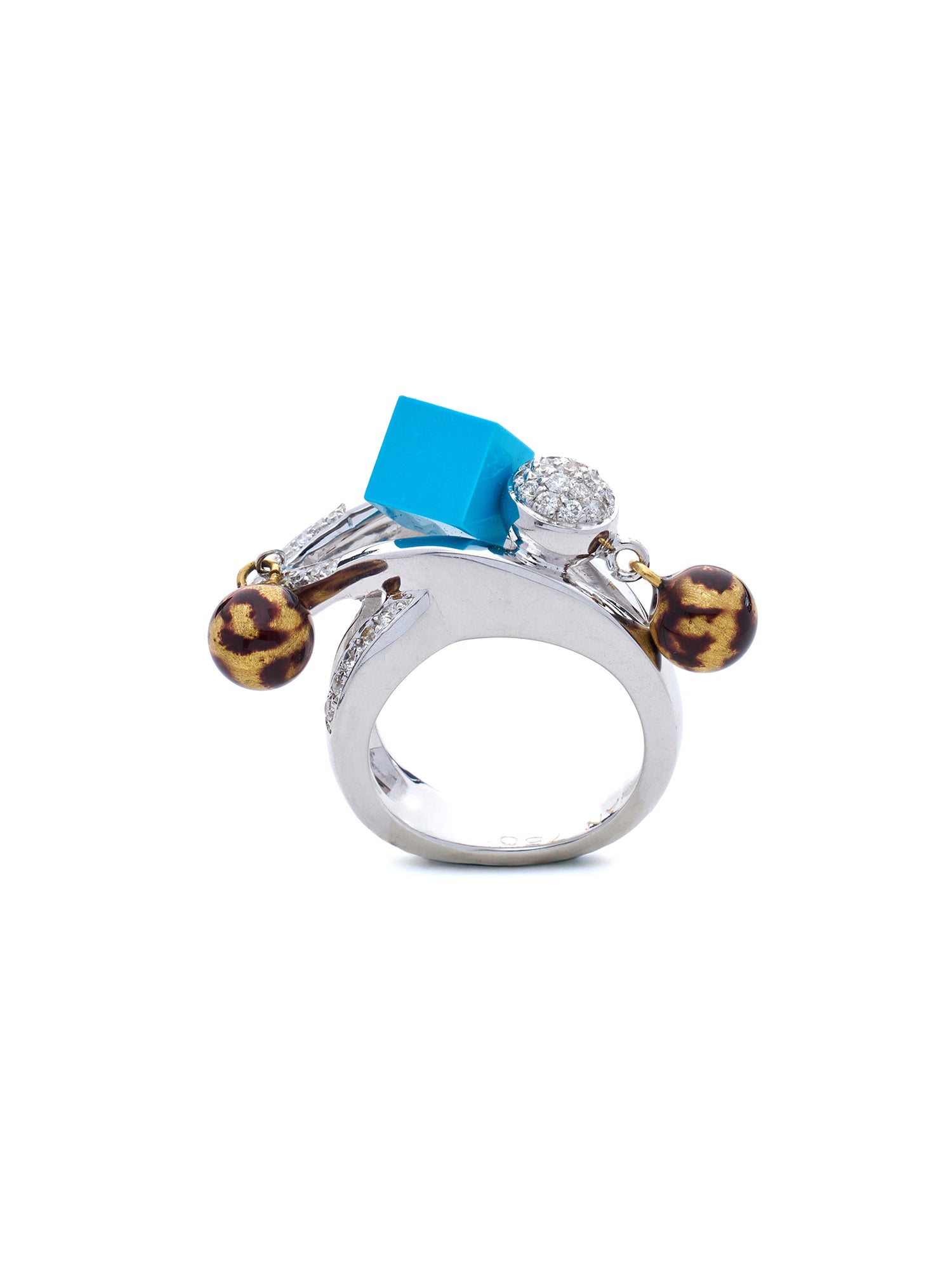 B Blue white Dice Ring