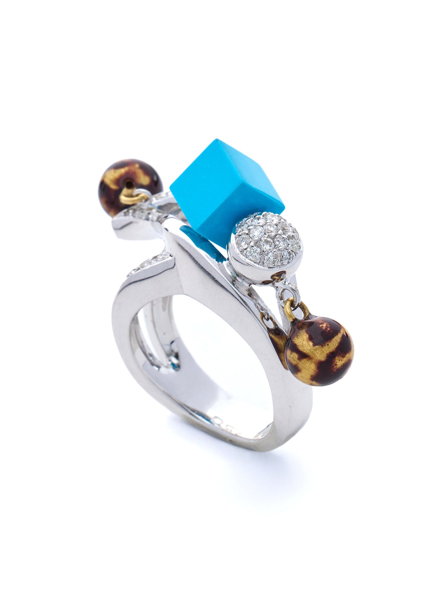 B Blue white Dice Ring