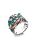 Emerald, Black & White Diamond Pavé Cocktail Ring in White Gold