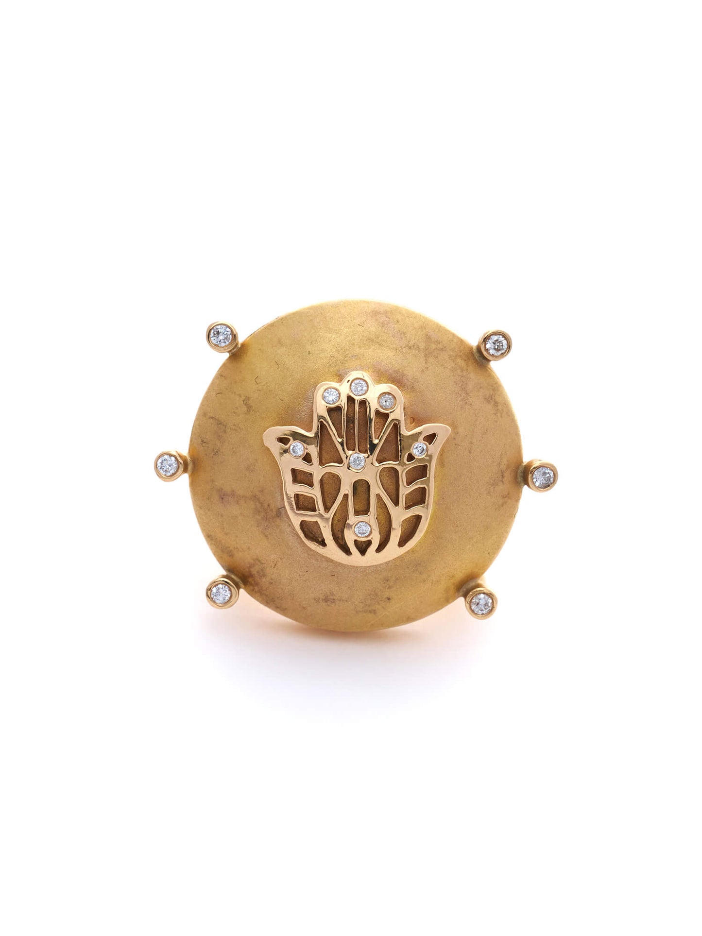 Radiant Hamsa Sun Disc Diamond Ring