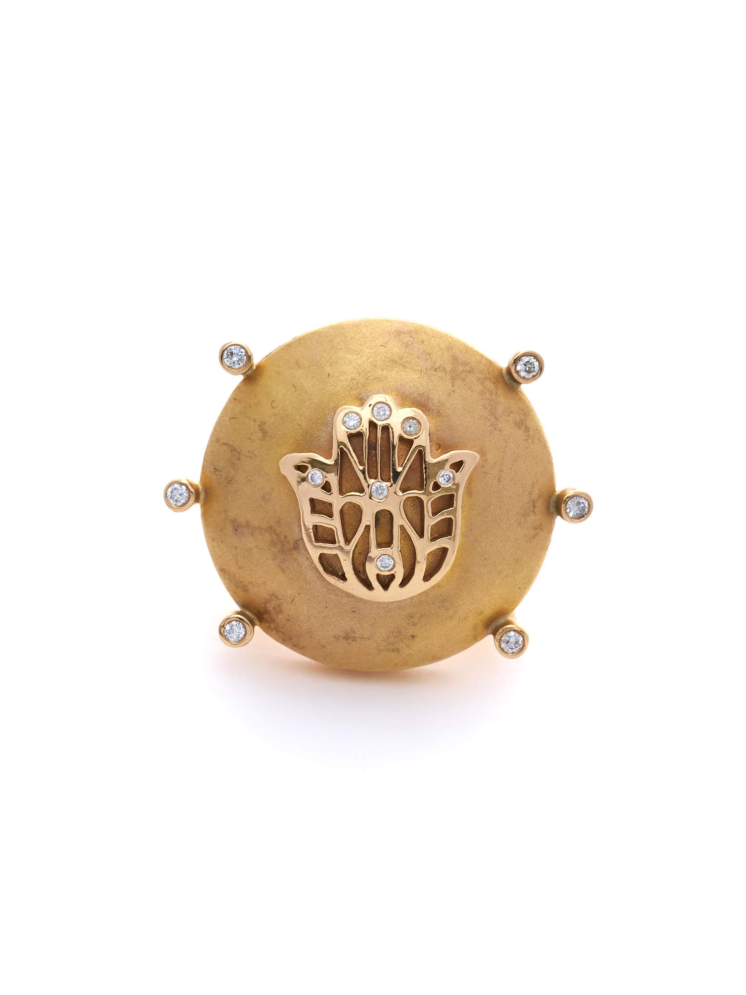 Radiant Hamsa Sun Disc Diamond Ring