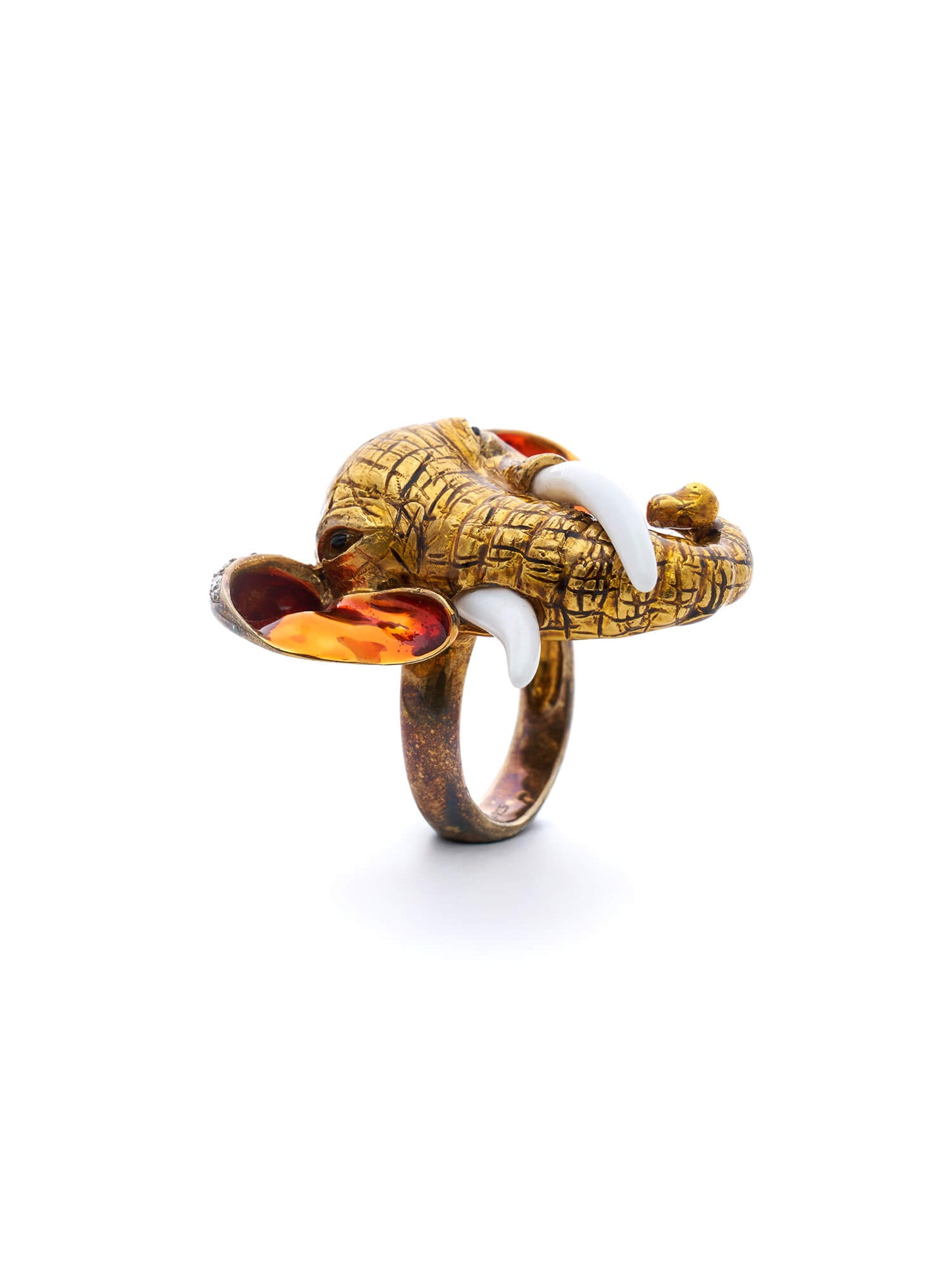 Elephant Majesty Enamel Diamond Ring