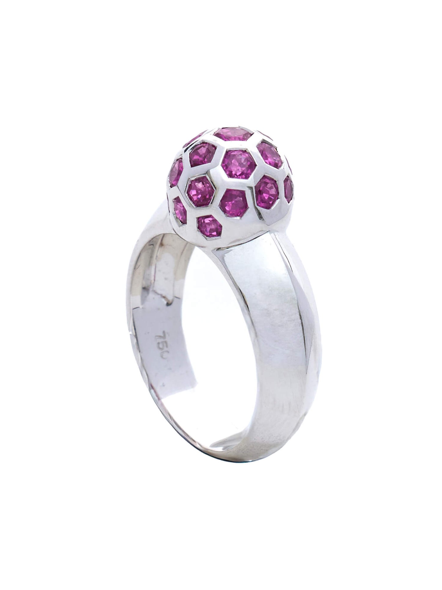 Pink Sapphire Dome Ring in 18K White Gold