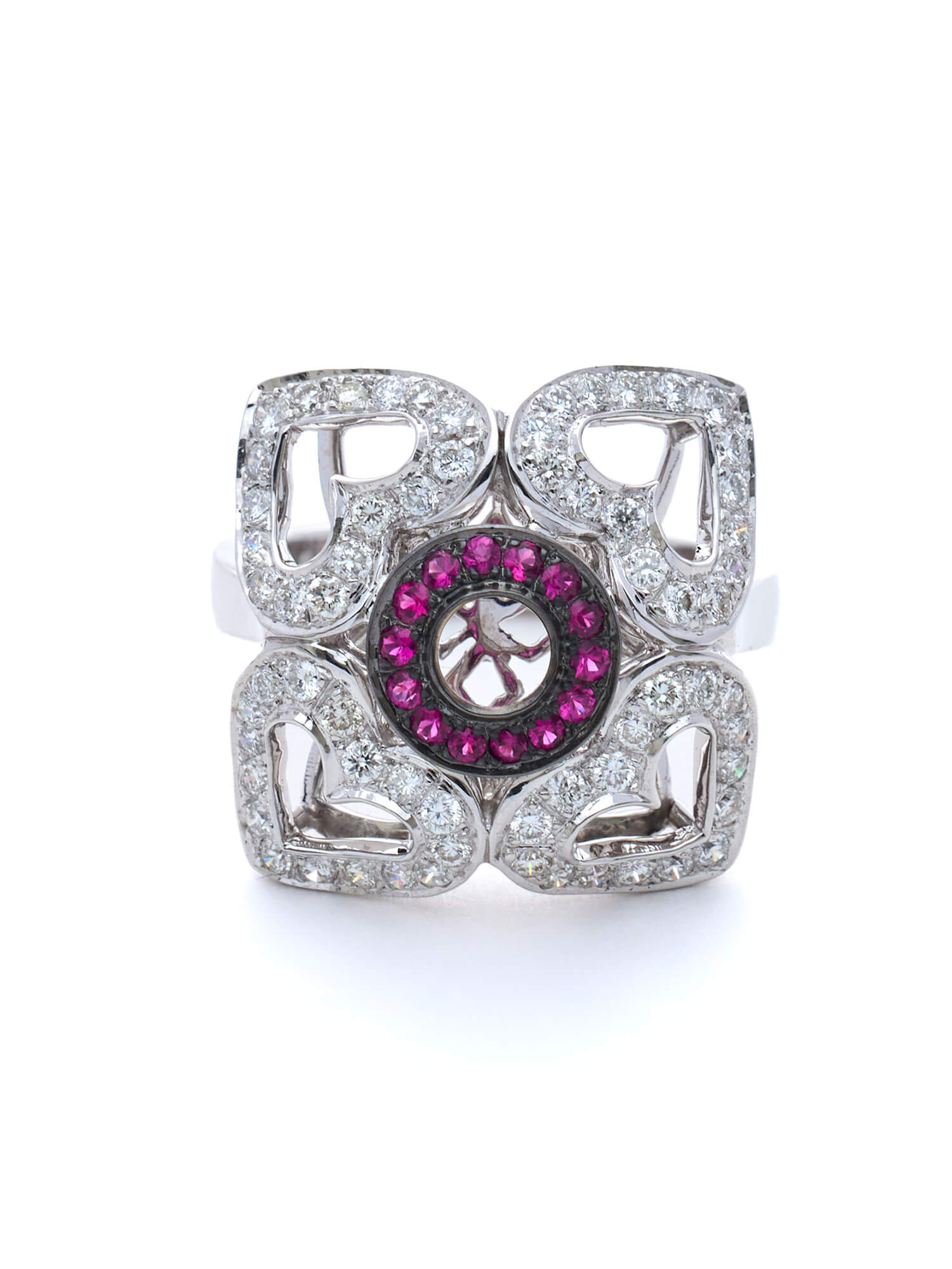 Mouawad Pink Sapphire & Diamond Heart Ring in 18K White Gold