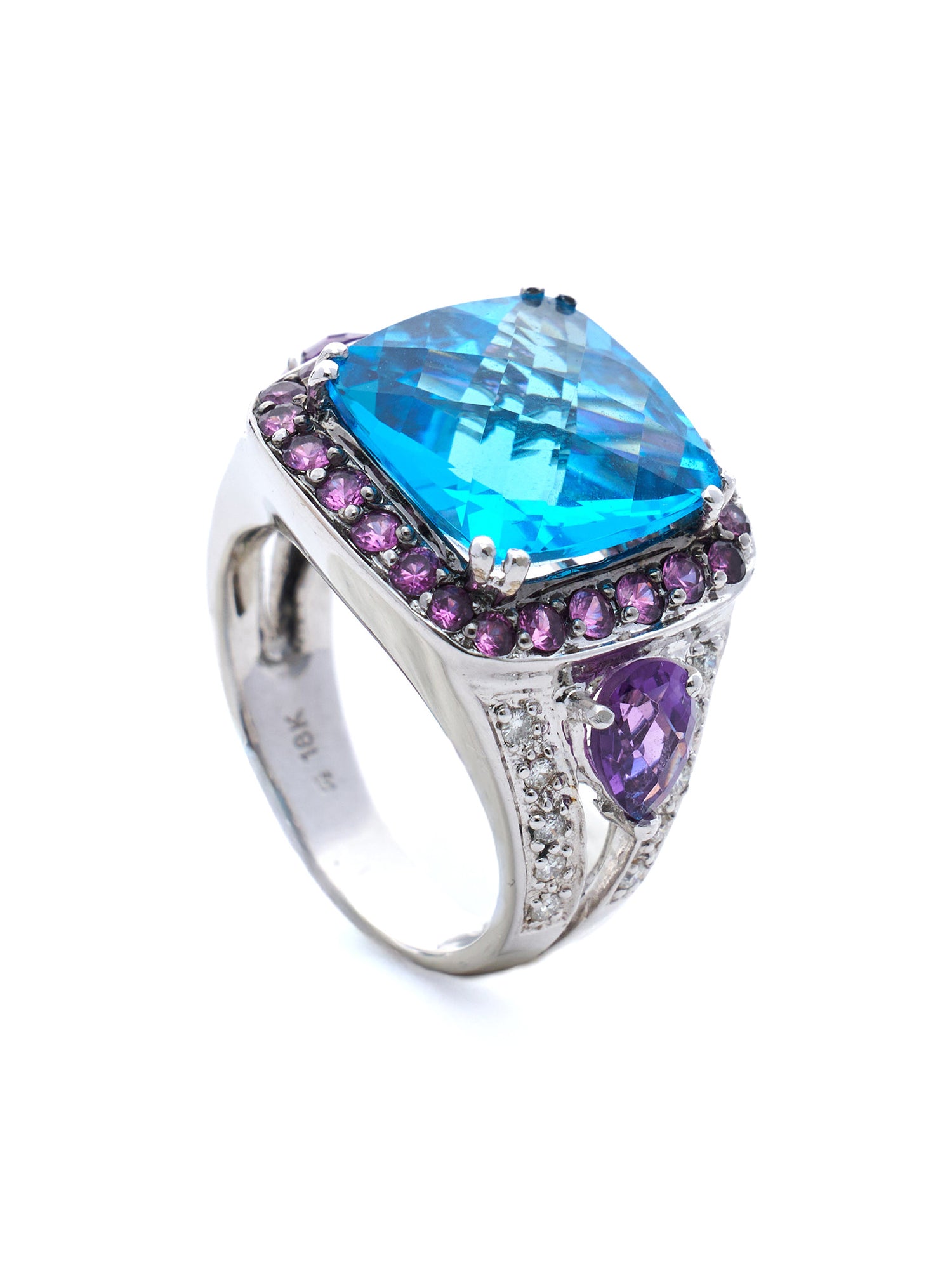 Blue Topaz with pink Halo Ring