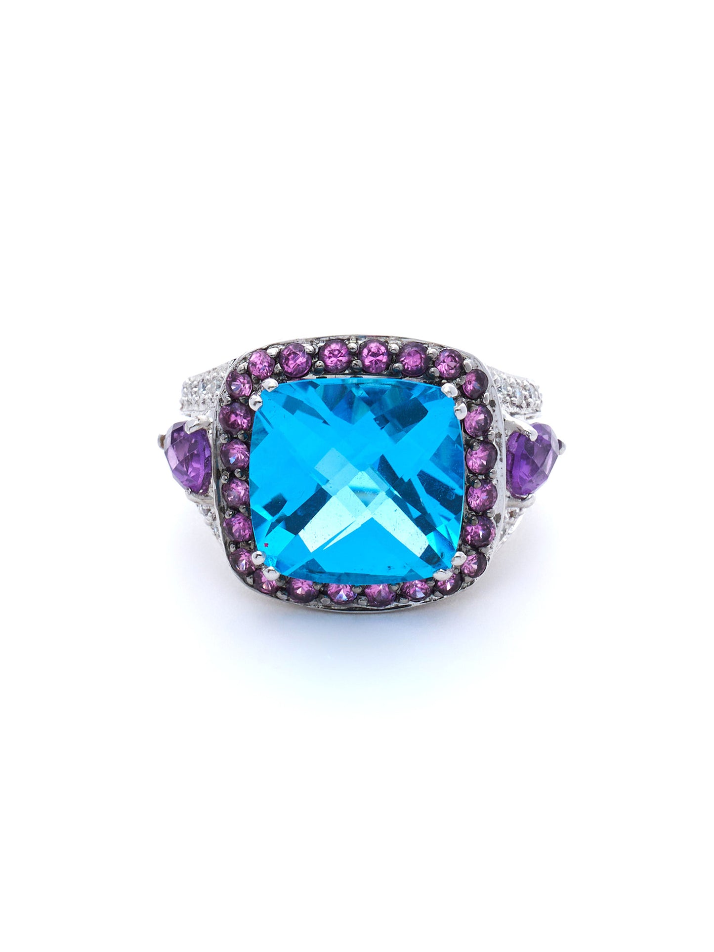 Blue Topaz with pink Halo Ring