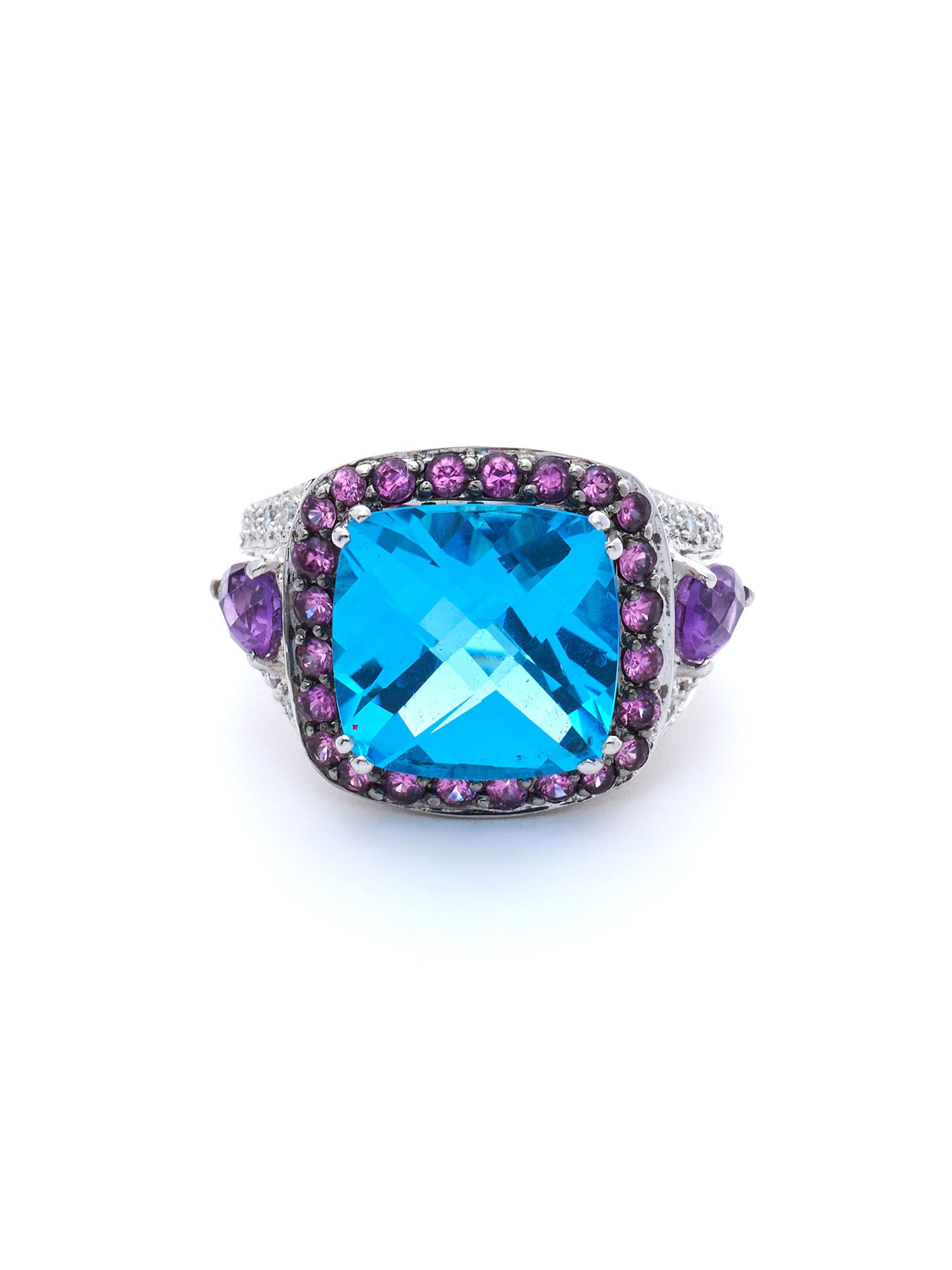 Blue Topaz with pink Halo Ring