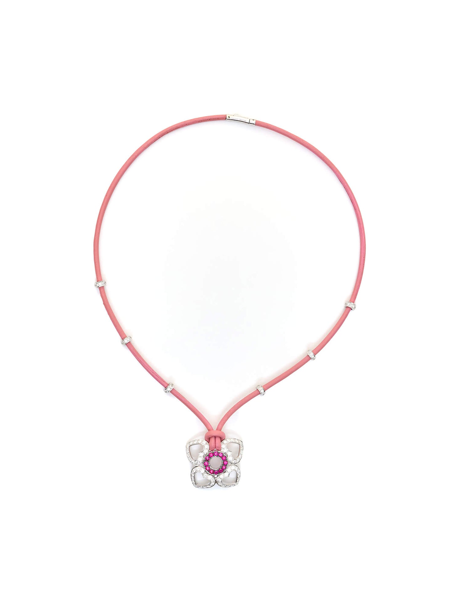 Mouawad Pink Ruby & Diamond Heart Clover Necklace