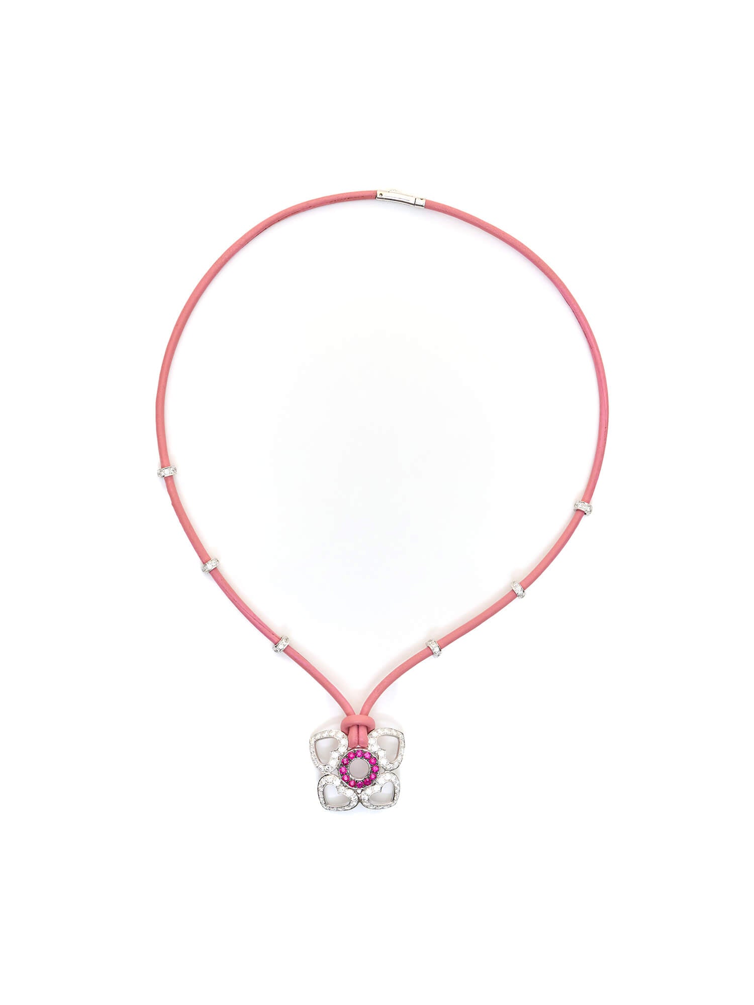 Mouawad Pink Ruby & Diamond Heart Clover Necklace