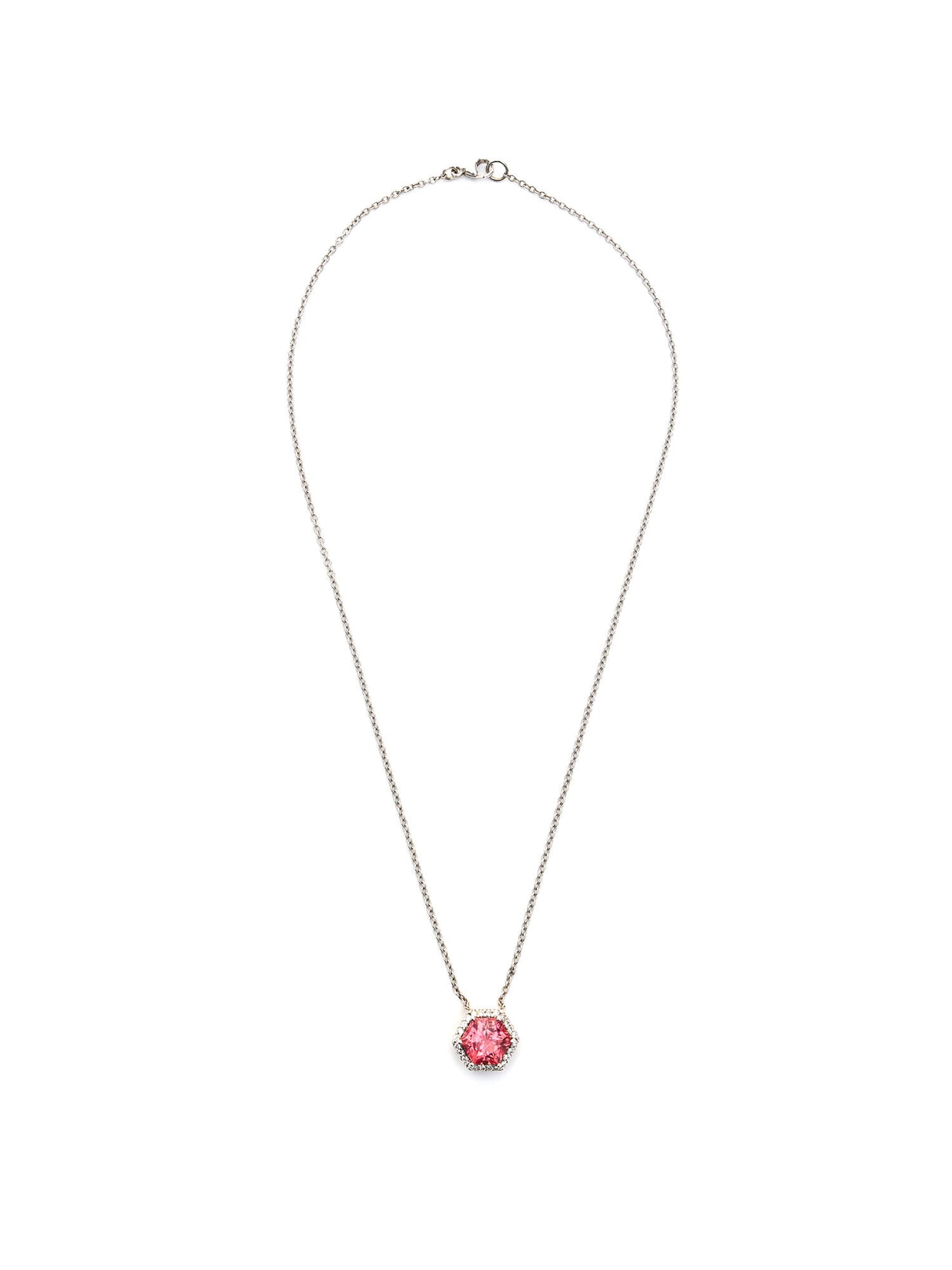 Hexagon Pink Sapphire & Diamond Necklace