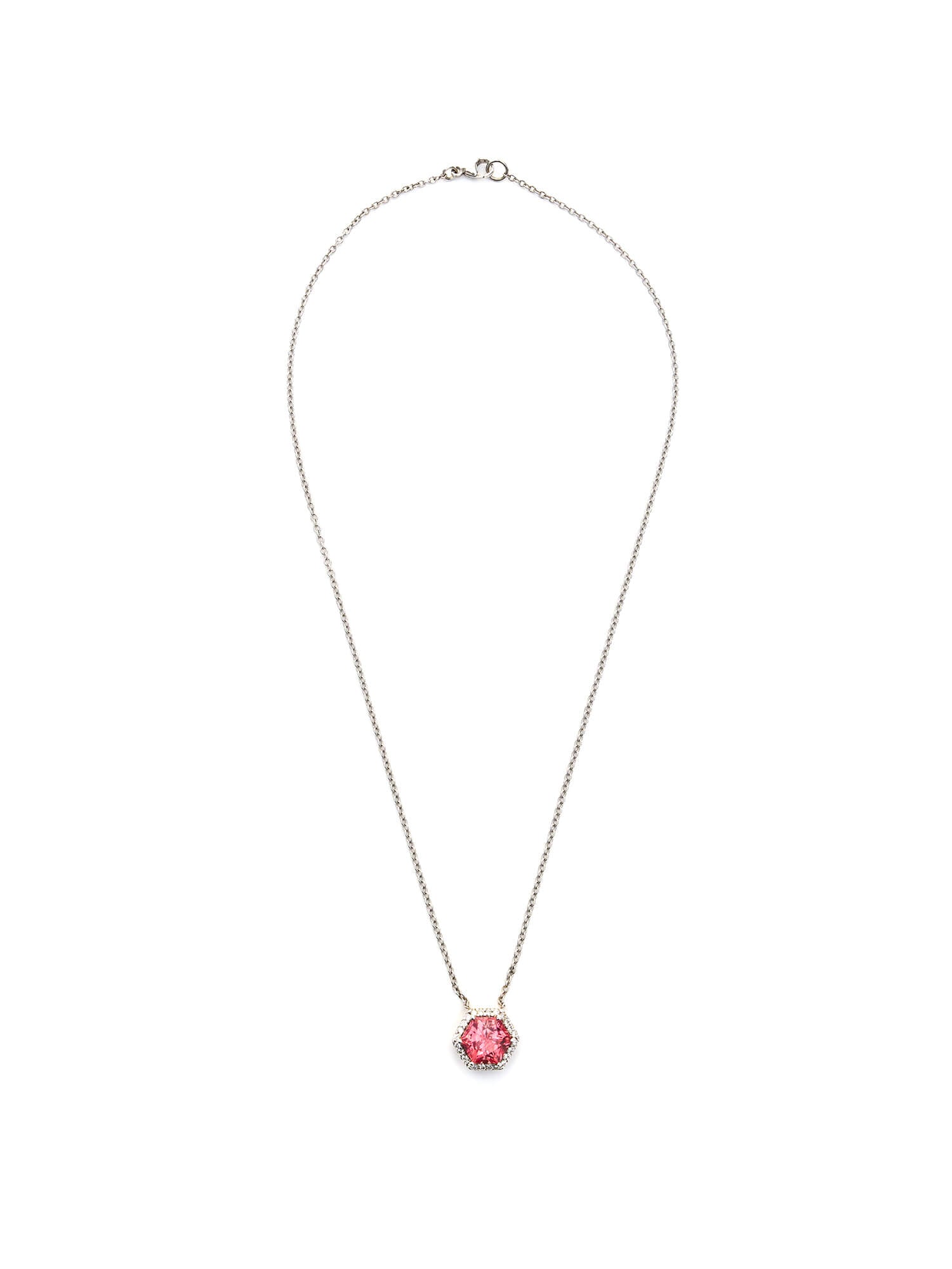Hexagon Pink Sapphire & Diamond Necklace