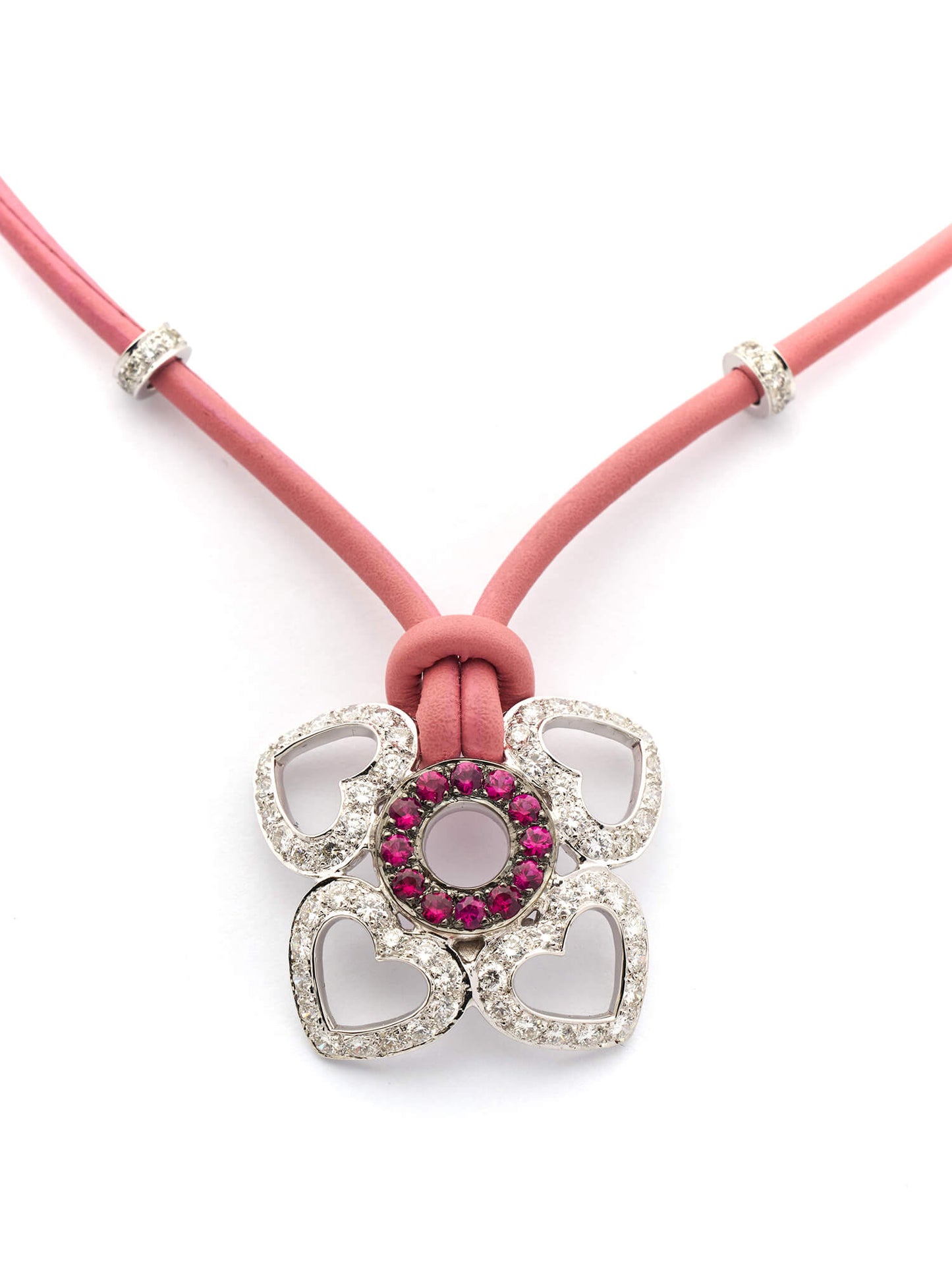 Mouawad Pink Ruby & Diamond Heart Clover Necklace
