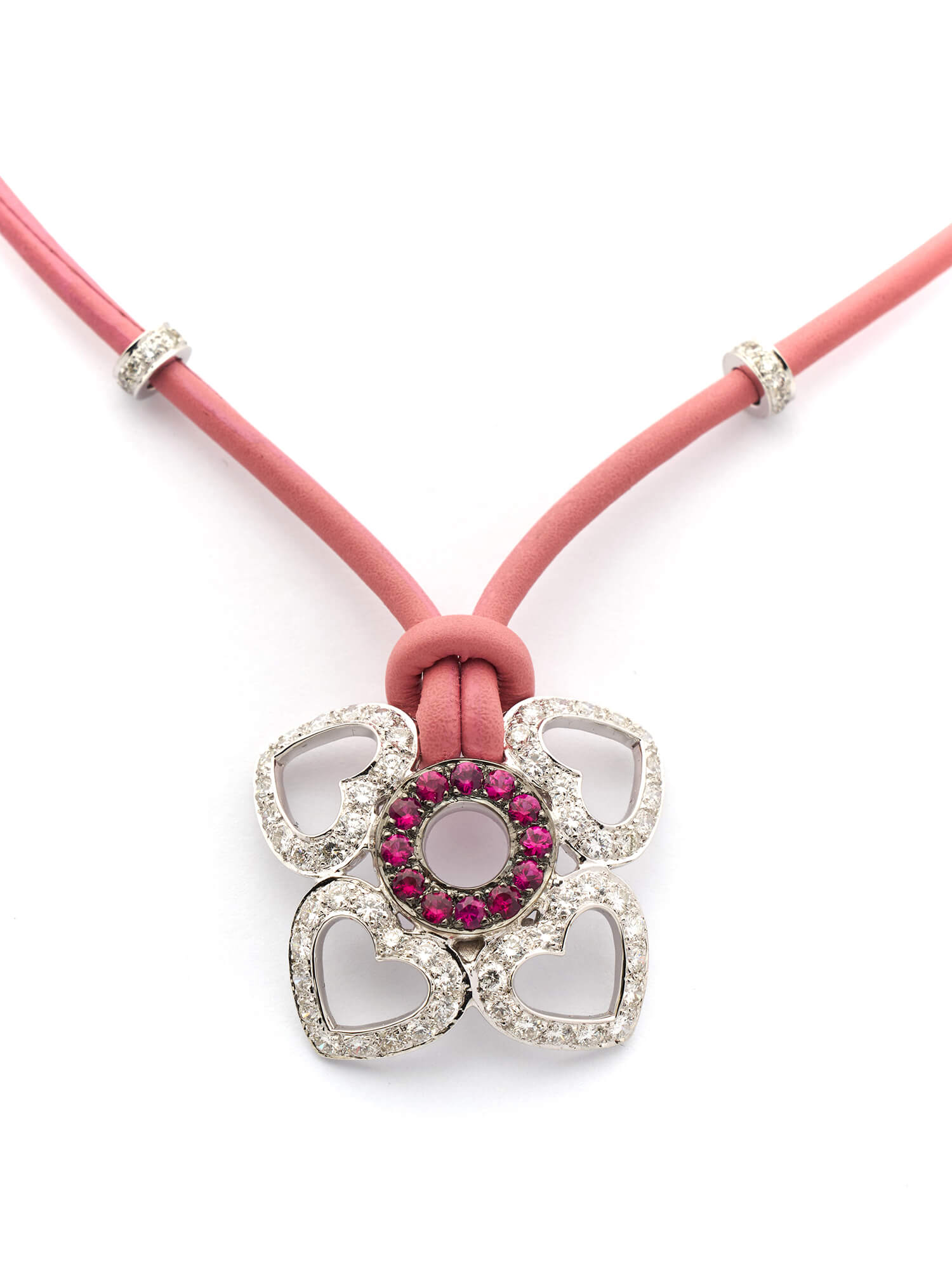 Mouawad Pink Ruby & Diamond Heart Clover Necklace