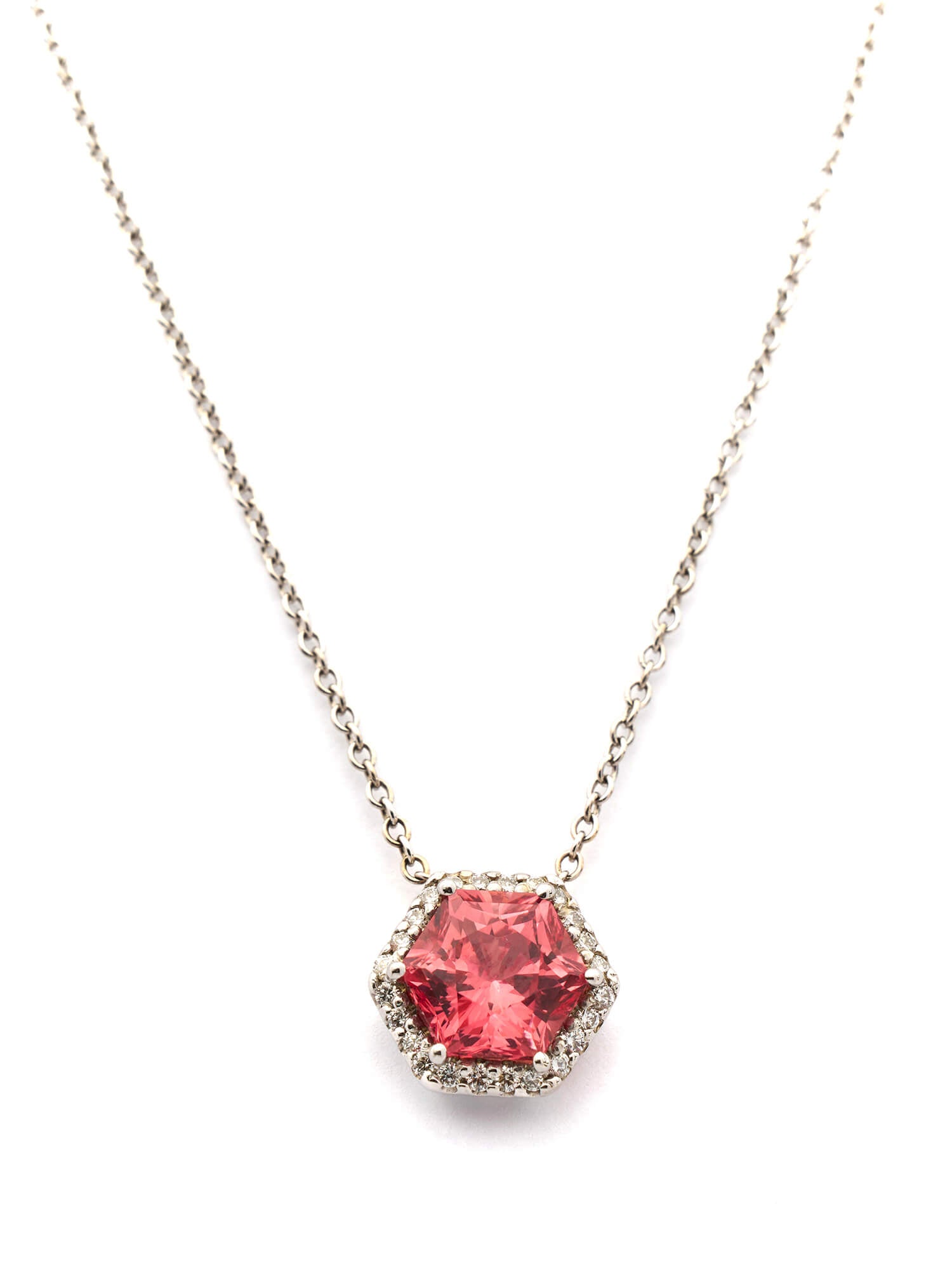 Hexagon Pink Sapphire & Diamond Necklace