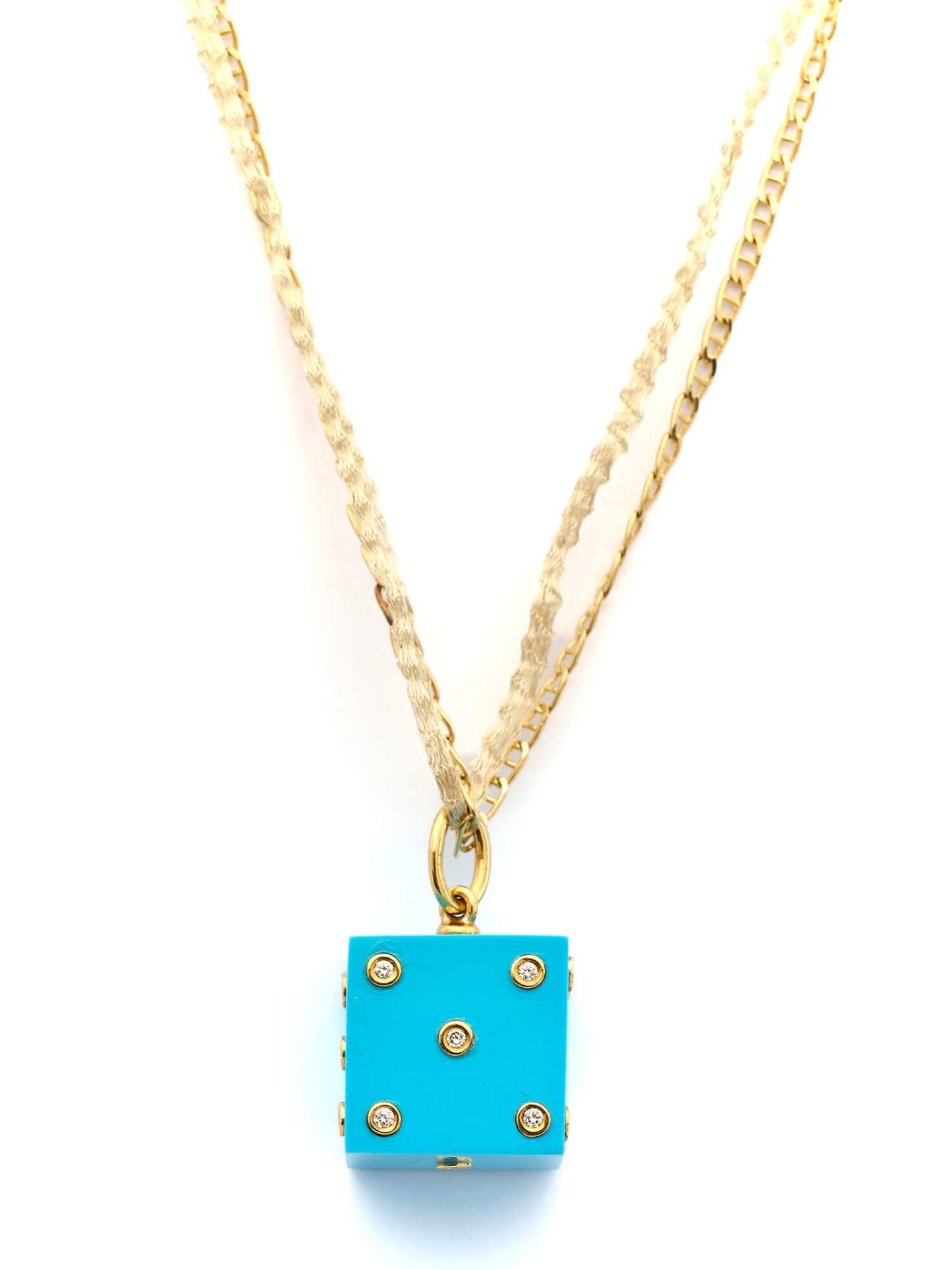 18K Yellow Gold Dice Pendant Necklace with Diamonds