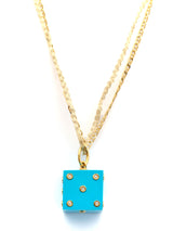 18K Yellow Gold Dice Pendant Necklace with Diamonds