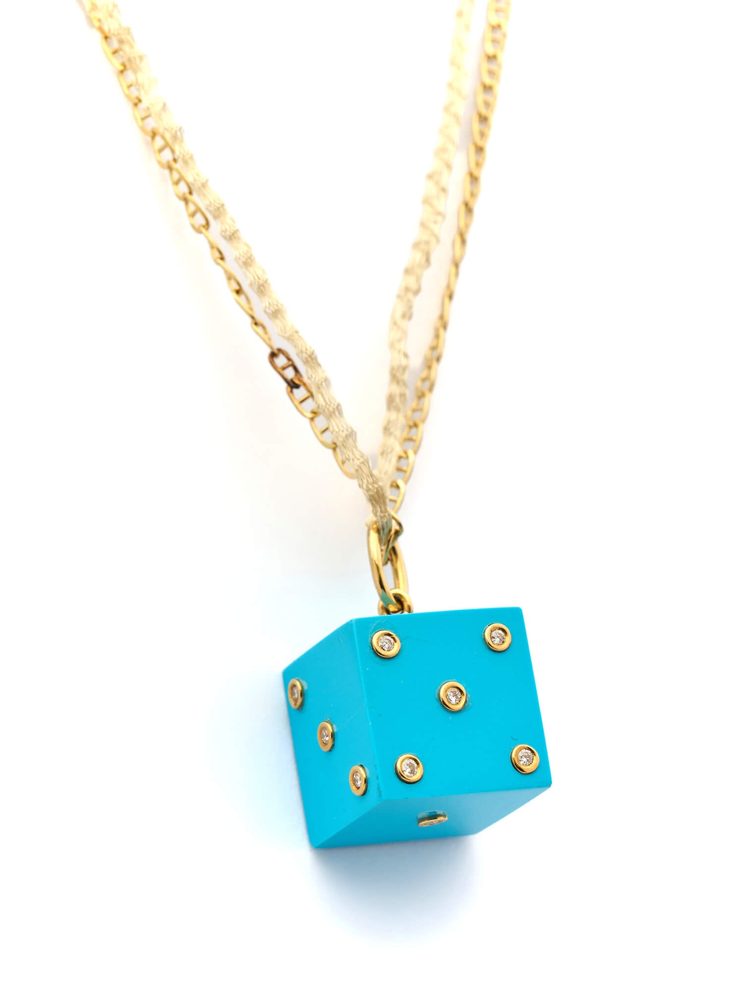 18K Yellow Gold Dice Pendant Necklace with Diamonds