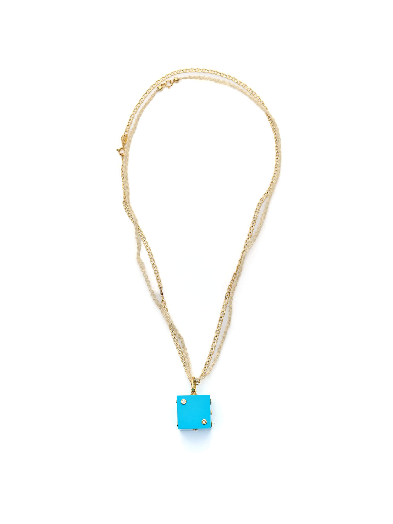 18K Yellow Gold Dice Pendant Necklace with Diamonds