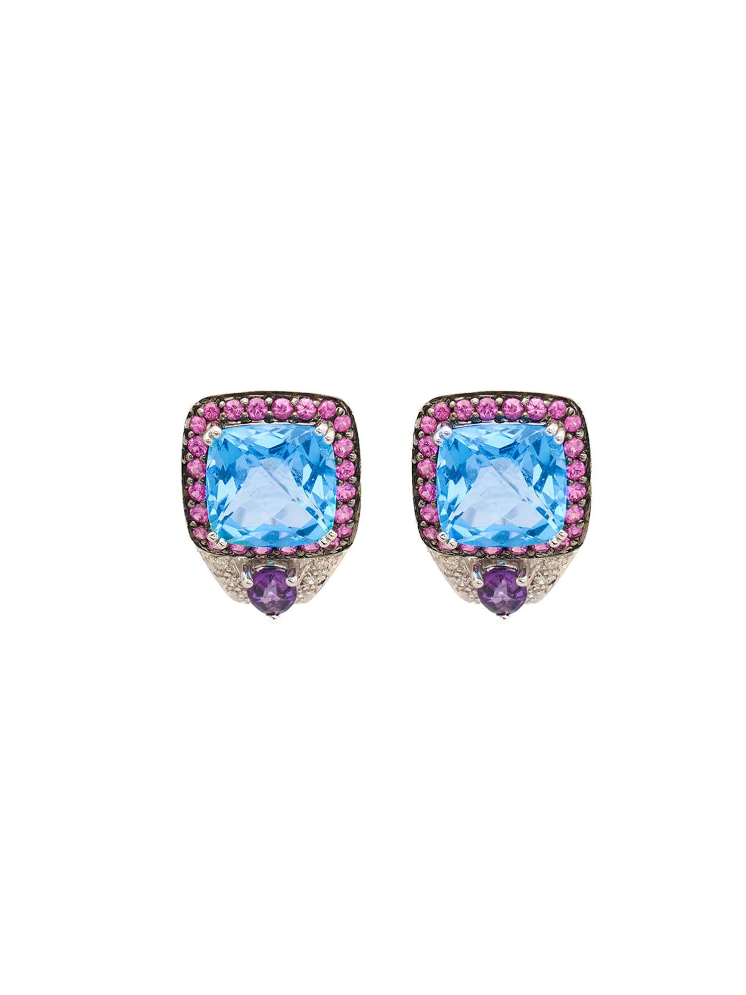 Blue Topaz with pink Halo Earrings