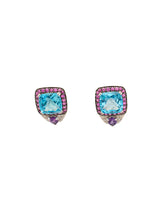 Blue Topaz with pink Halo Earrings