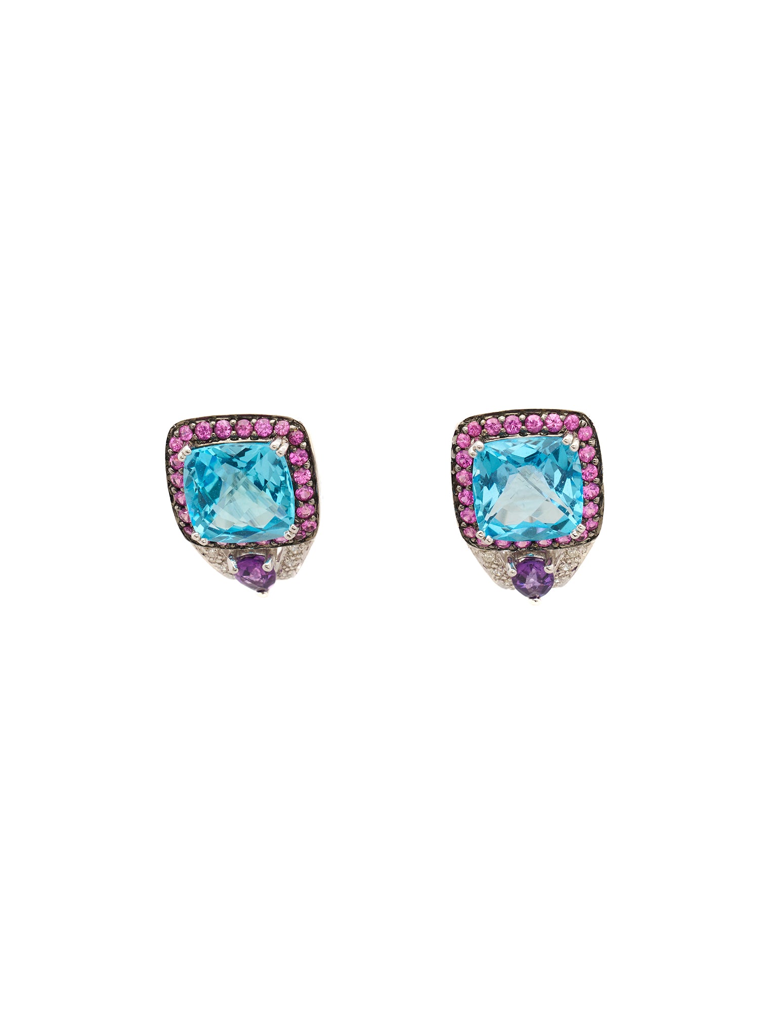 Blue Topaz with pink Halo Earrings