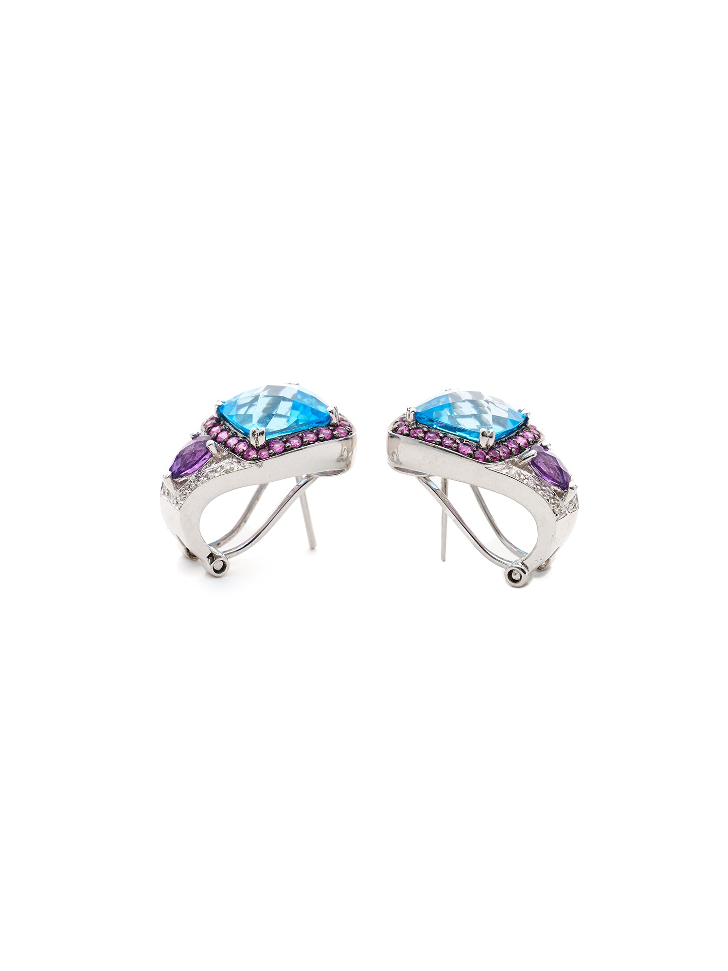 Blue Topaz with pink Halo Earrings