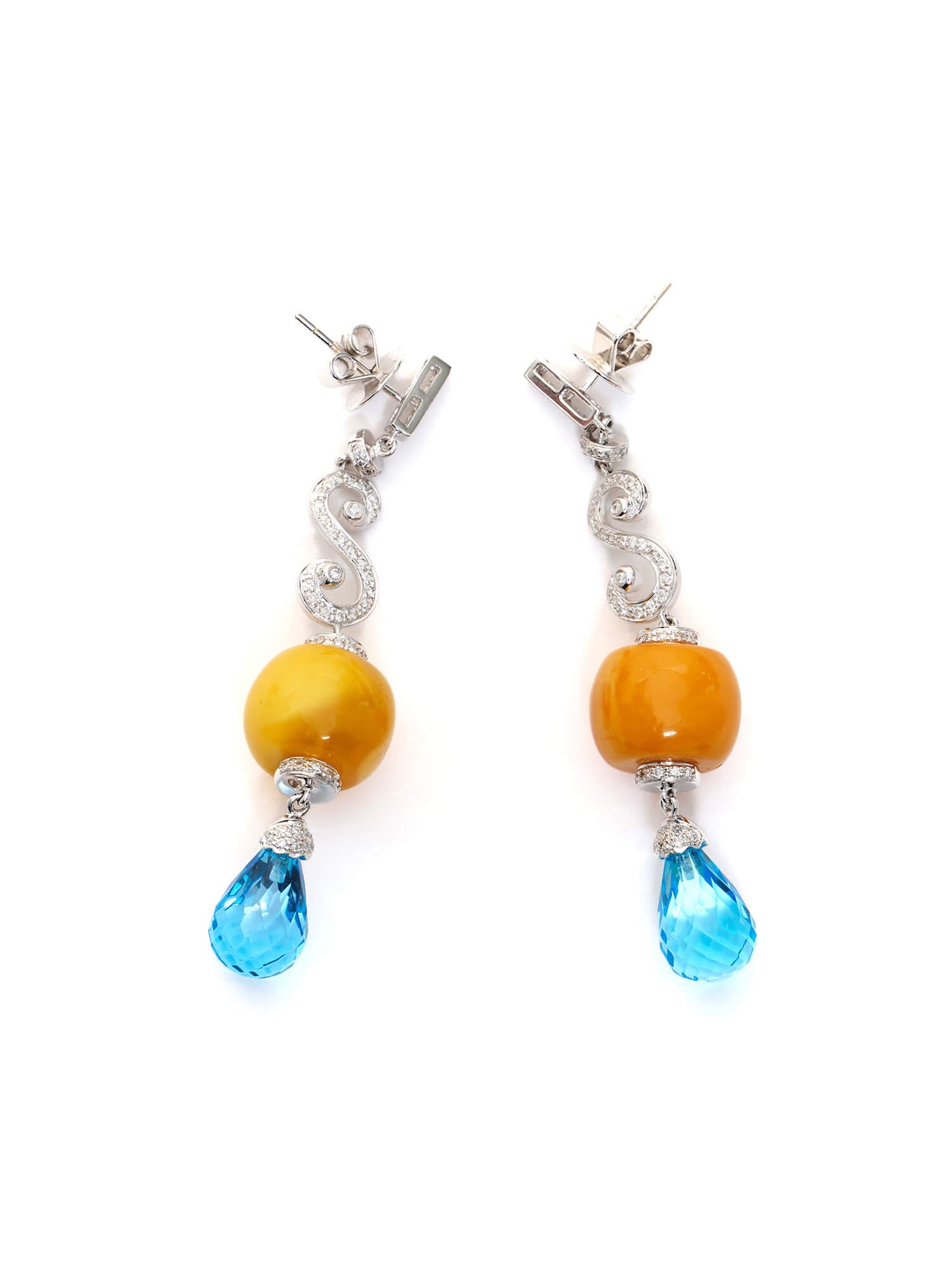 White Gold and Diamond S Earrings with topaz