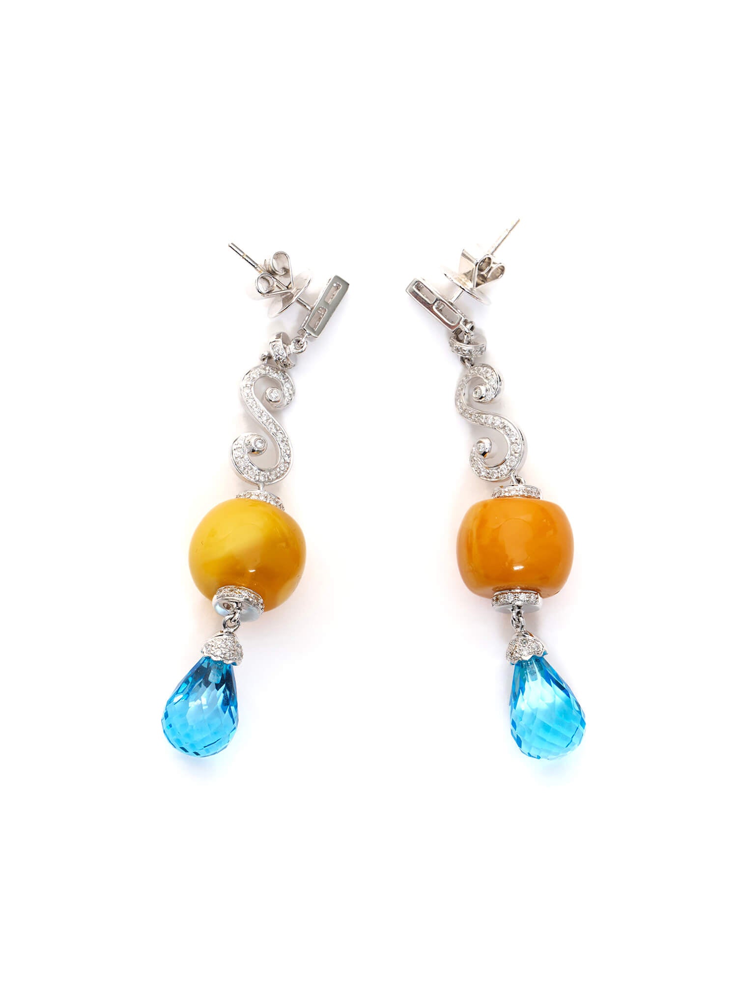 White Gold and Diamond S Earrings with topaz