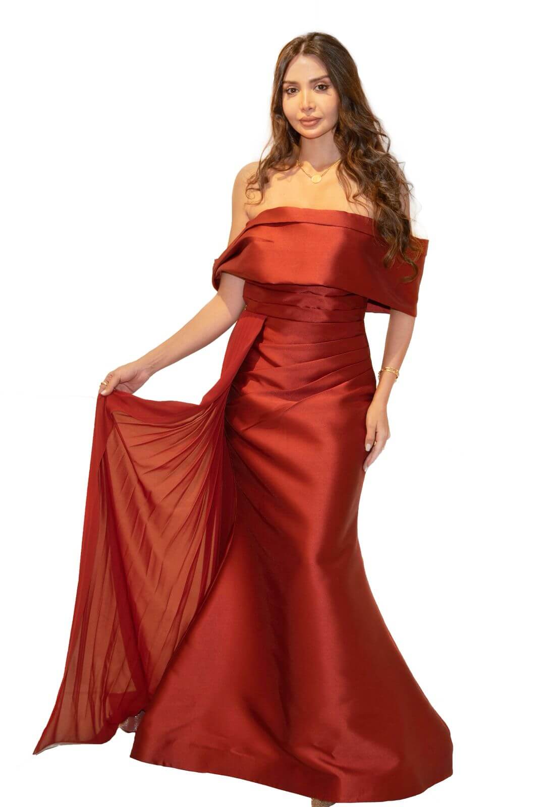 Crimson Draped Column Gown