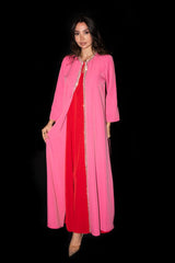 Pink Crystal-Embellished Open Abaya