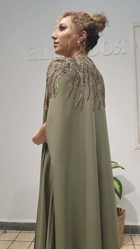 Rochelle Embellished Cape Abaya in Olive Green