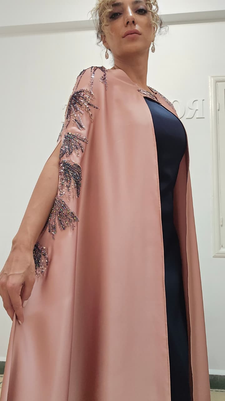 Rochelle Embellished Cape Abaya in Blush Pink