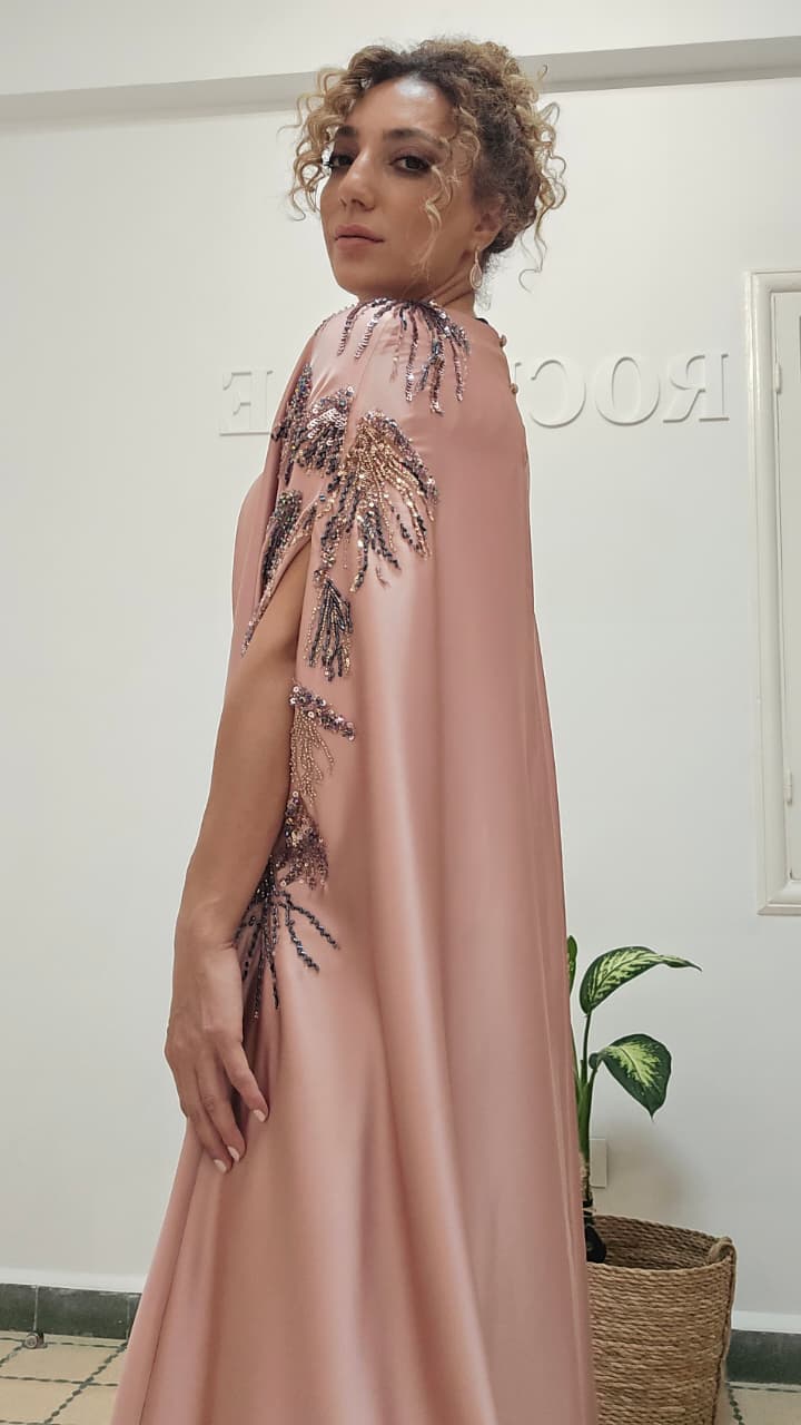 Rochelle Embellished Cape Abaya in Blush Pink