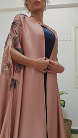 Rochelle Embellished Cape Abaya in Blush Pink