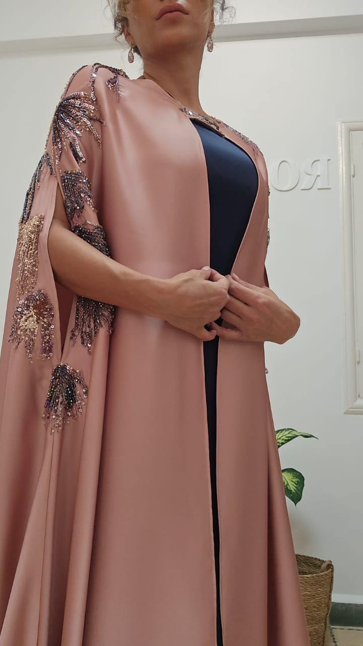 Rochelle Embellished Cape Abaya in Blush Pink