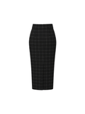 Black Sheer Scarf-Tie Blouse and Windowpane Check Pencil Skirt Set