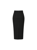 Black Sheer Scarf-Tie Blouse and Windowpane Check Pencil Skirt Set