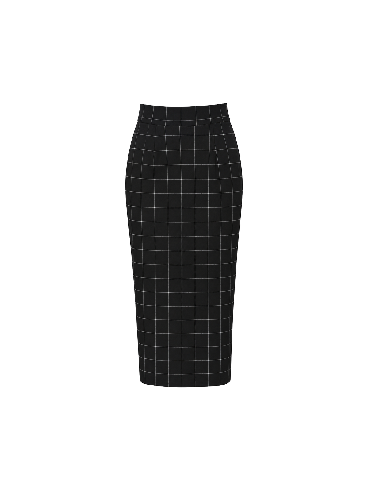 Black Sheer Scarf-Tie Blouse and Windowpane Check Pencil Skirt Set