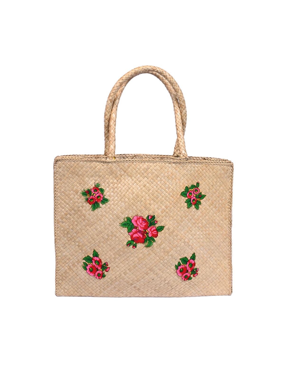 Woven Floral Print Beach Tote Bag