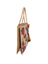 Woven Floral Print Beach Tote Bag