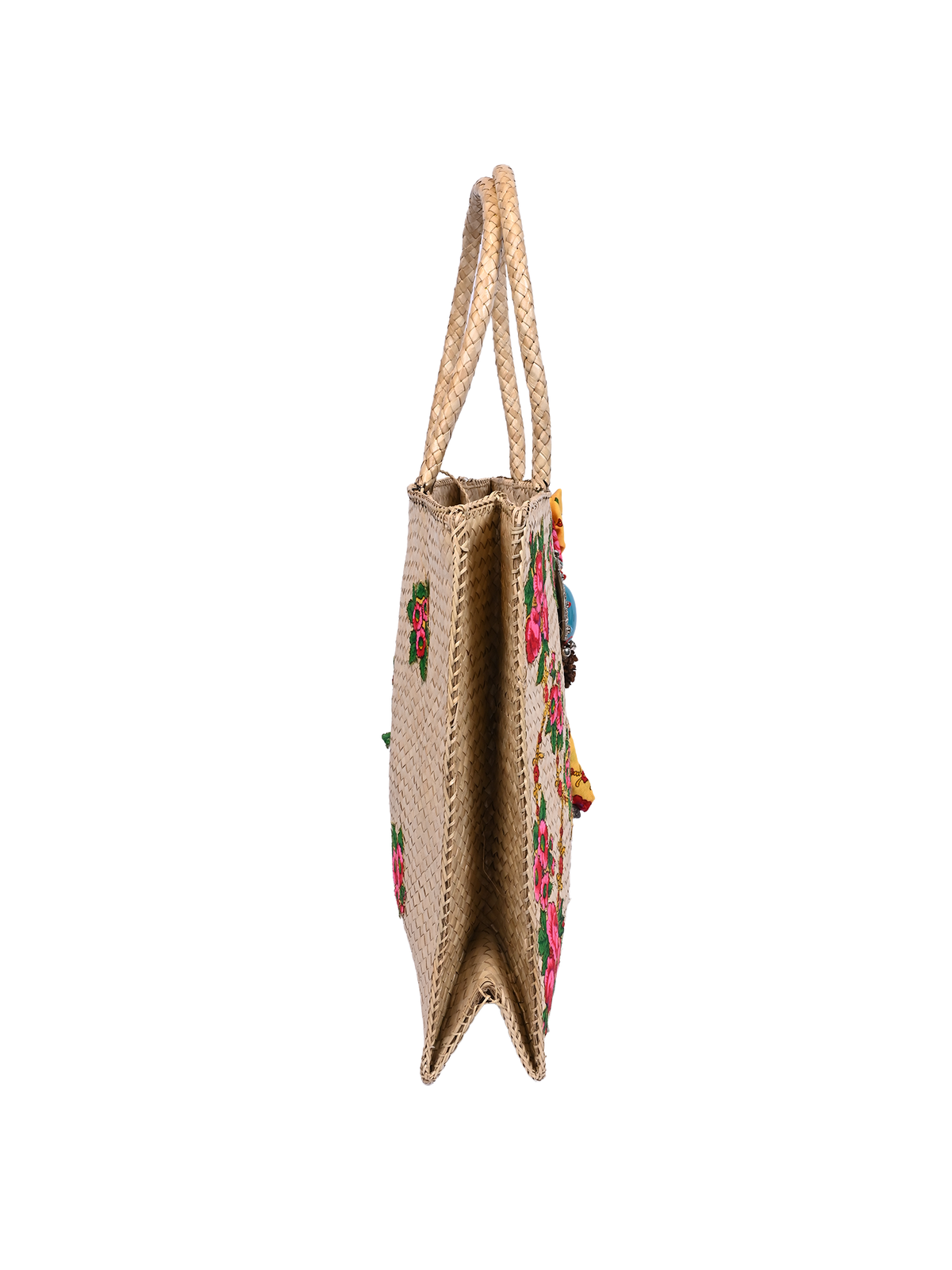 Woven Floral Print Beach Tote Bag