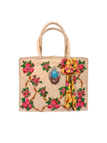 Woven Floral Print Beach Tote Bag