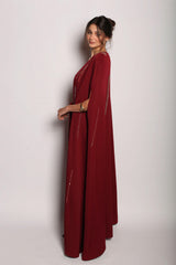 Rochelle Beaded Column Cape Abaya in Deep Red