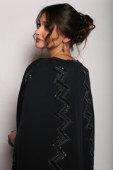 Rochelle Zigzag Crystal Cape Abaya in Navy