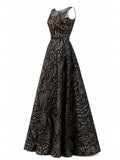 Tadashi Shoji black appliqué gown angled view — designer evening dress KSA | SO. by Sora