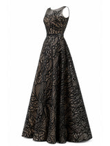 Tadashi Shoji black appliqué gown angled view — designer evening dress KSA | SO. by Sora