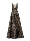 Tadashi Shoji black A-line gown skirt view — buy evening gown online Saudi Arabia | SO. by Sora
