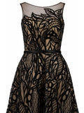Tadashi Shoji bodice appliqué detail — black formal dress Saudi Arabia | SO. by Sora